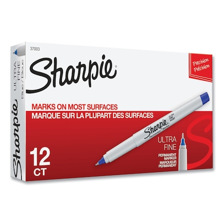 Sharpie Ultra Fine Tip Permanent Marker, Extra-Fine Needle Tip, Blue, PK12 37003